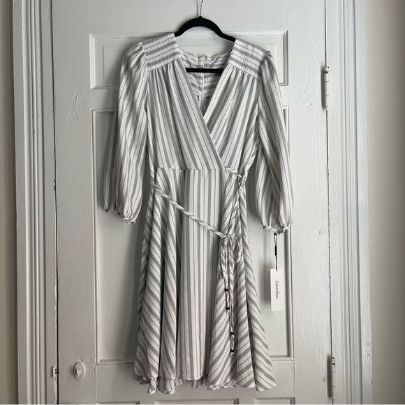 Calvin Klein Dresses | Calvin Klein White & Gray Striped Dress - 10 | Color: Gray/White | Size: 10 | Allison__I's Closet